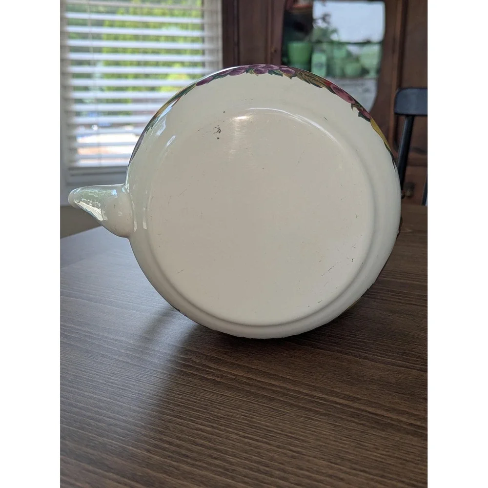 Vintage Lincoln Ware Style Enamel Tea Kettle Fruit Pattern Farmhouse Decor
